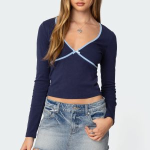 Corie Contrast V Neck Top
