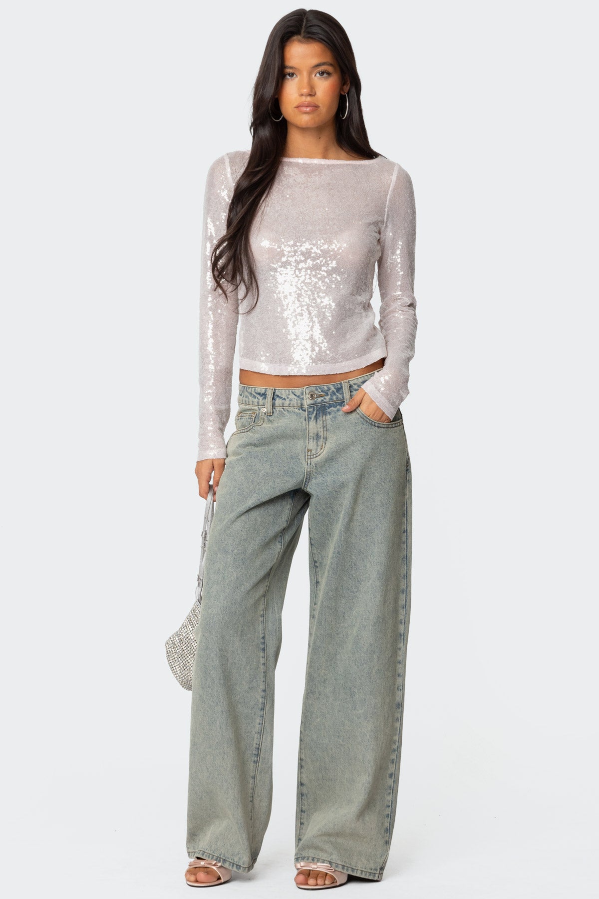 Sheer Sequin Boat Neck Top - Image 2