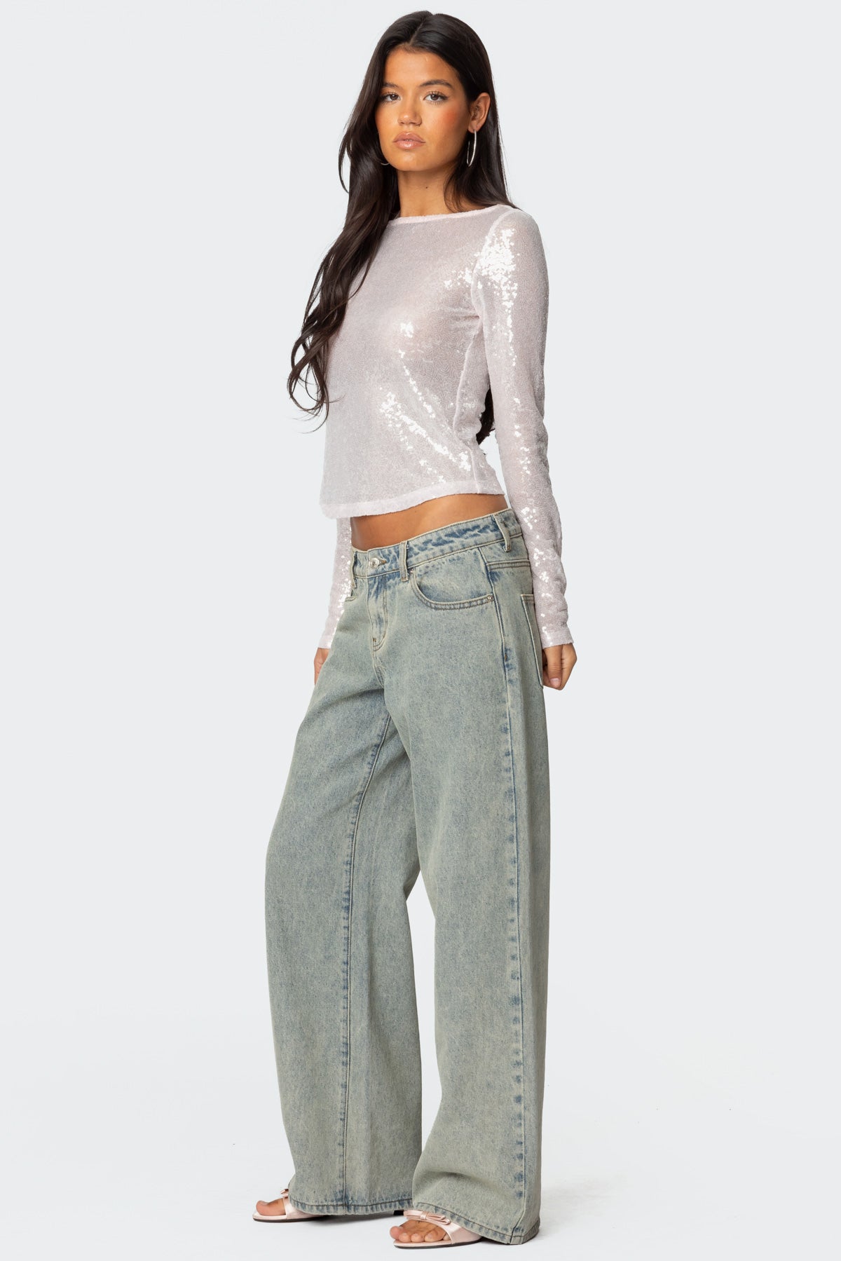 Sheer Sequin Boat Neck Top - Image 3