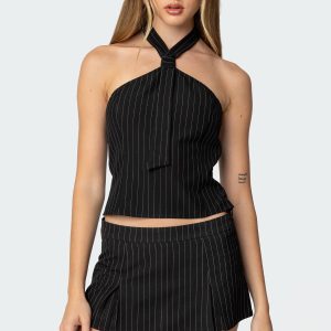 Karine Pinstripe Halter Top