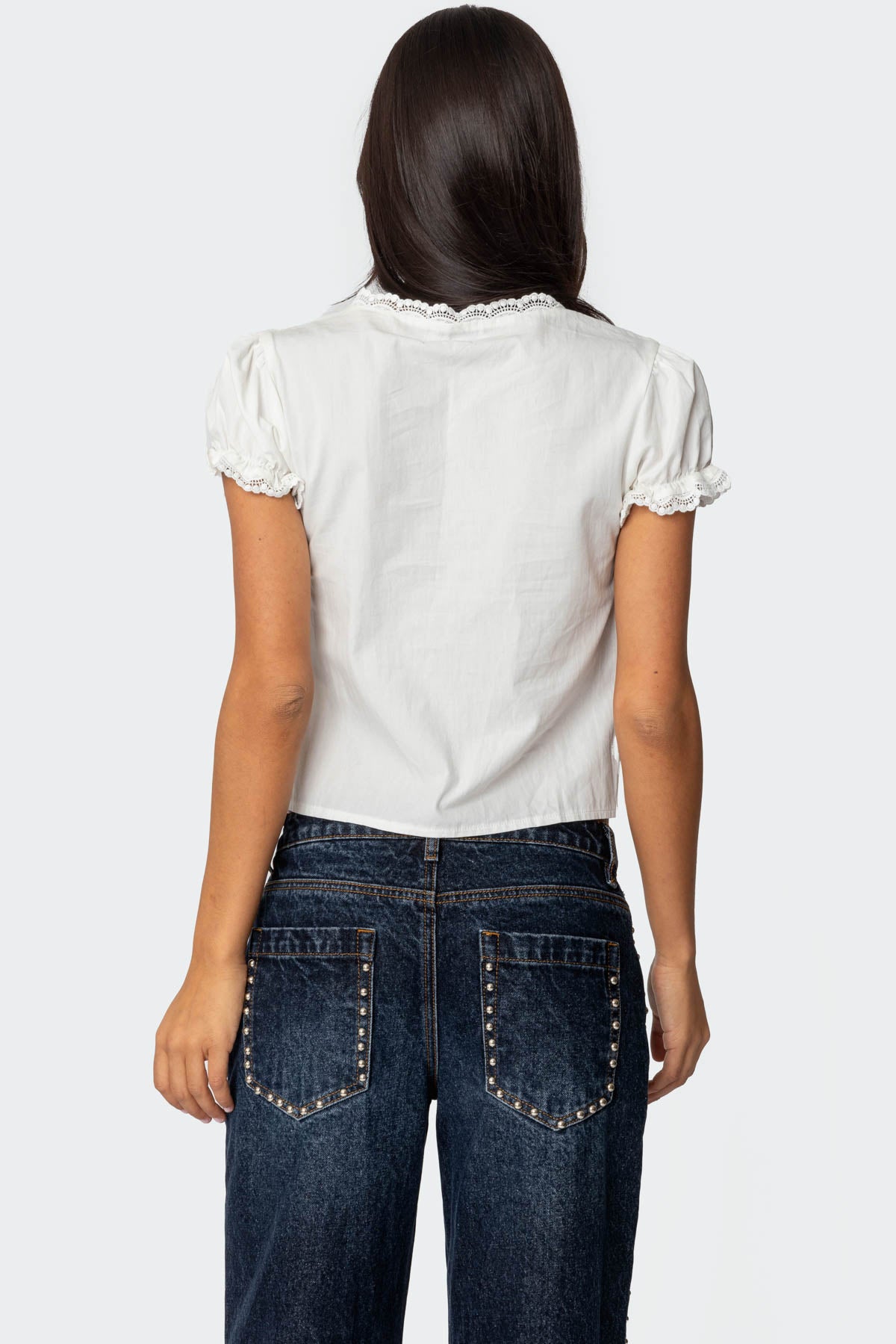 Cotton Lacey Tie Front Top - Image 5