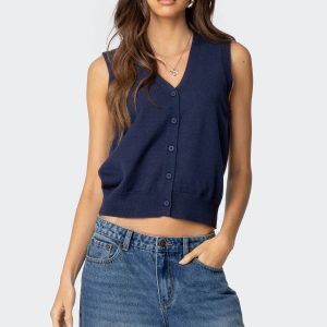 Cam Button Up Knit Vest Top
