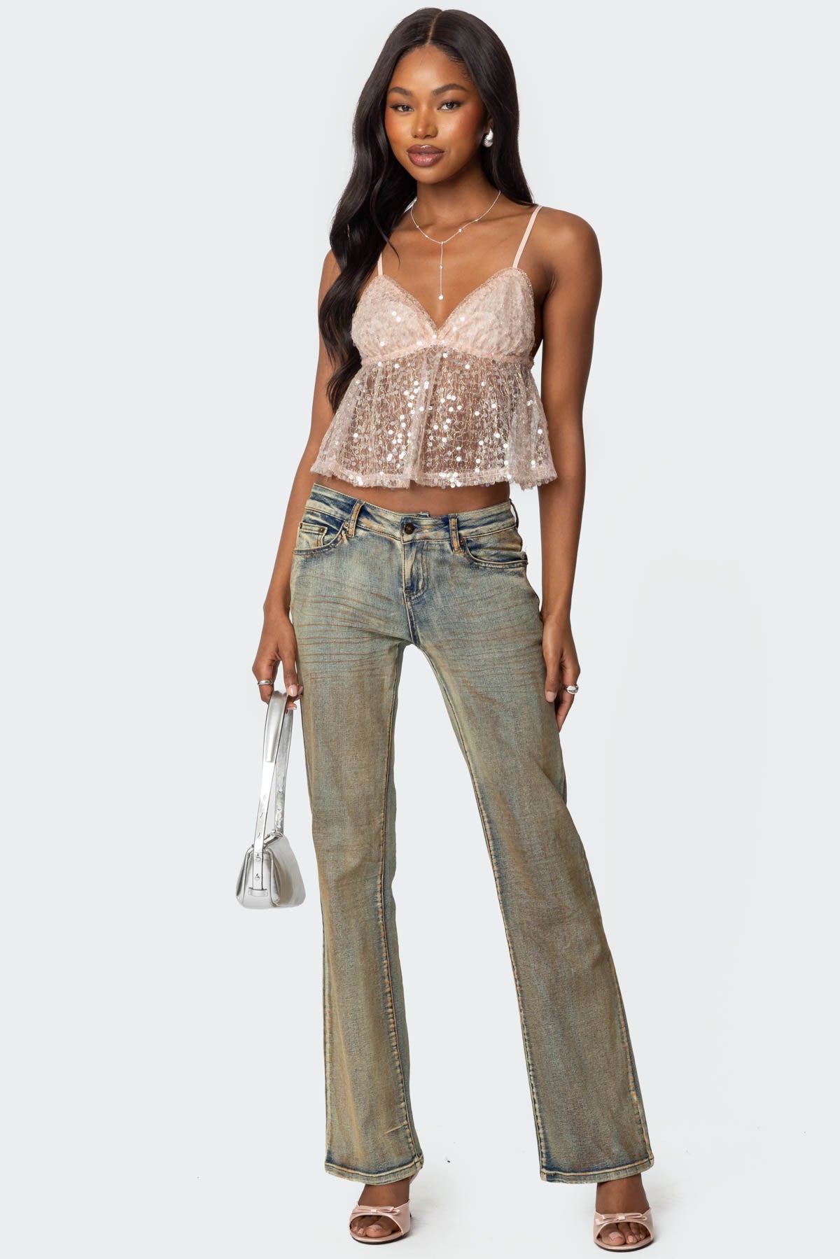 Sheer Sequin Babydoll Tank Top - Image 2