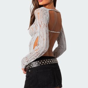 Open Back Metallic Knit Top