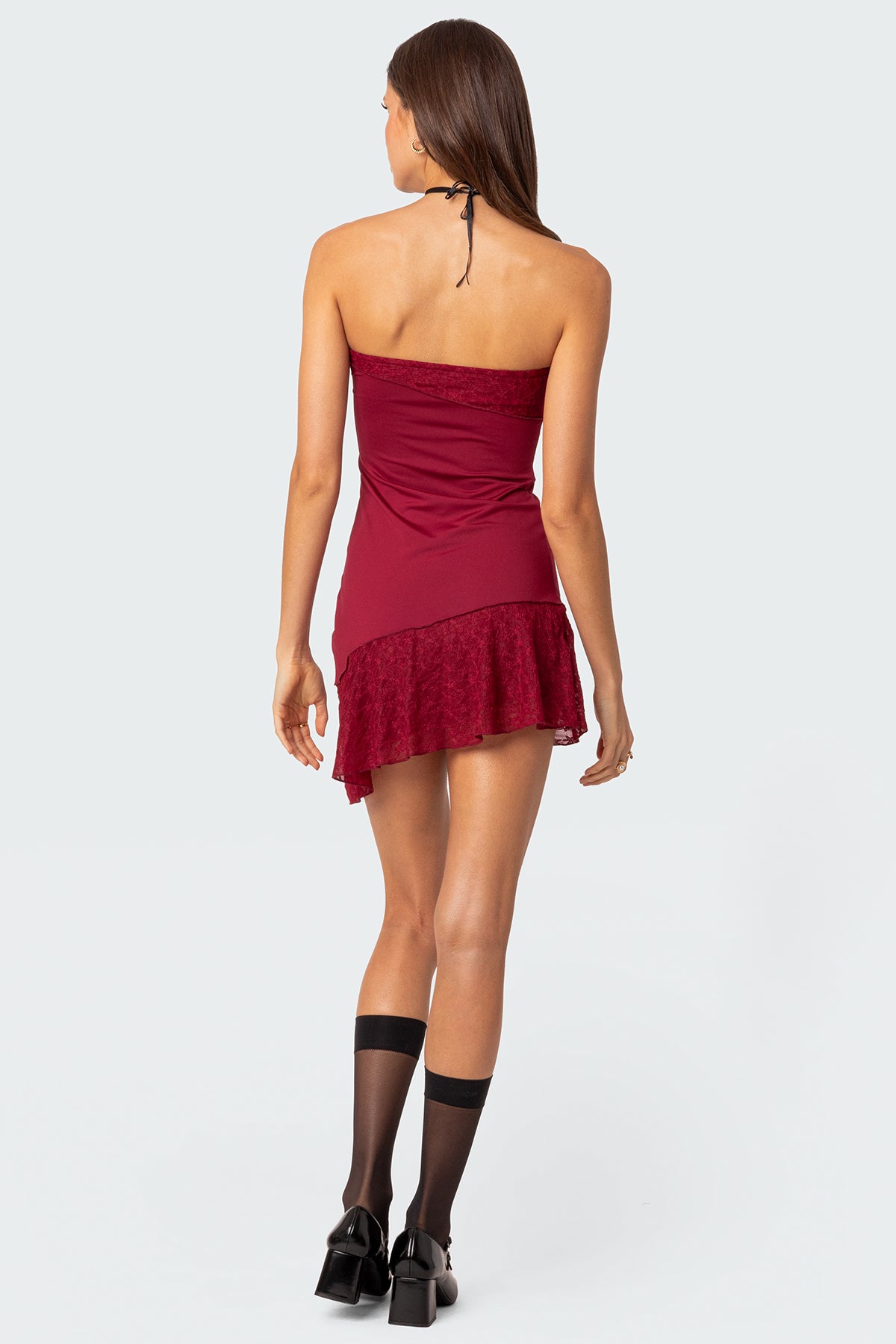 Lace Patchwork Asymmetric Mini Dress - Image 4