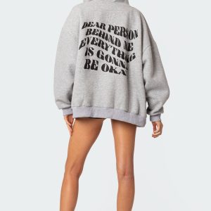 Everything'S Ok Zip Up Oversized Hoodie