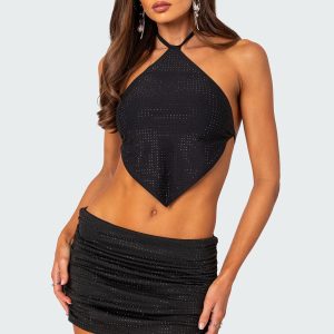 Neomi Rhinestone Open Back Top