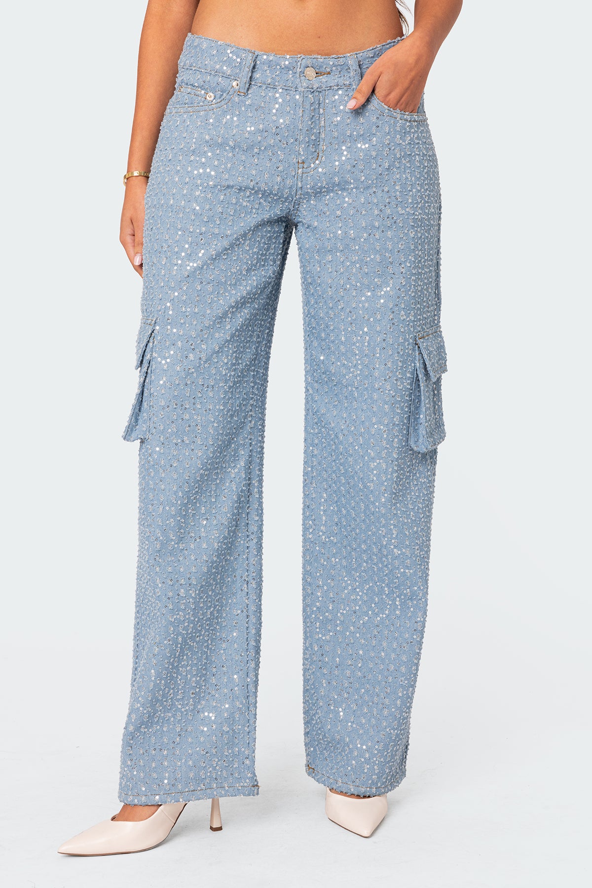 Icing Sequin Low Rise Cargo Jeans - Image 2