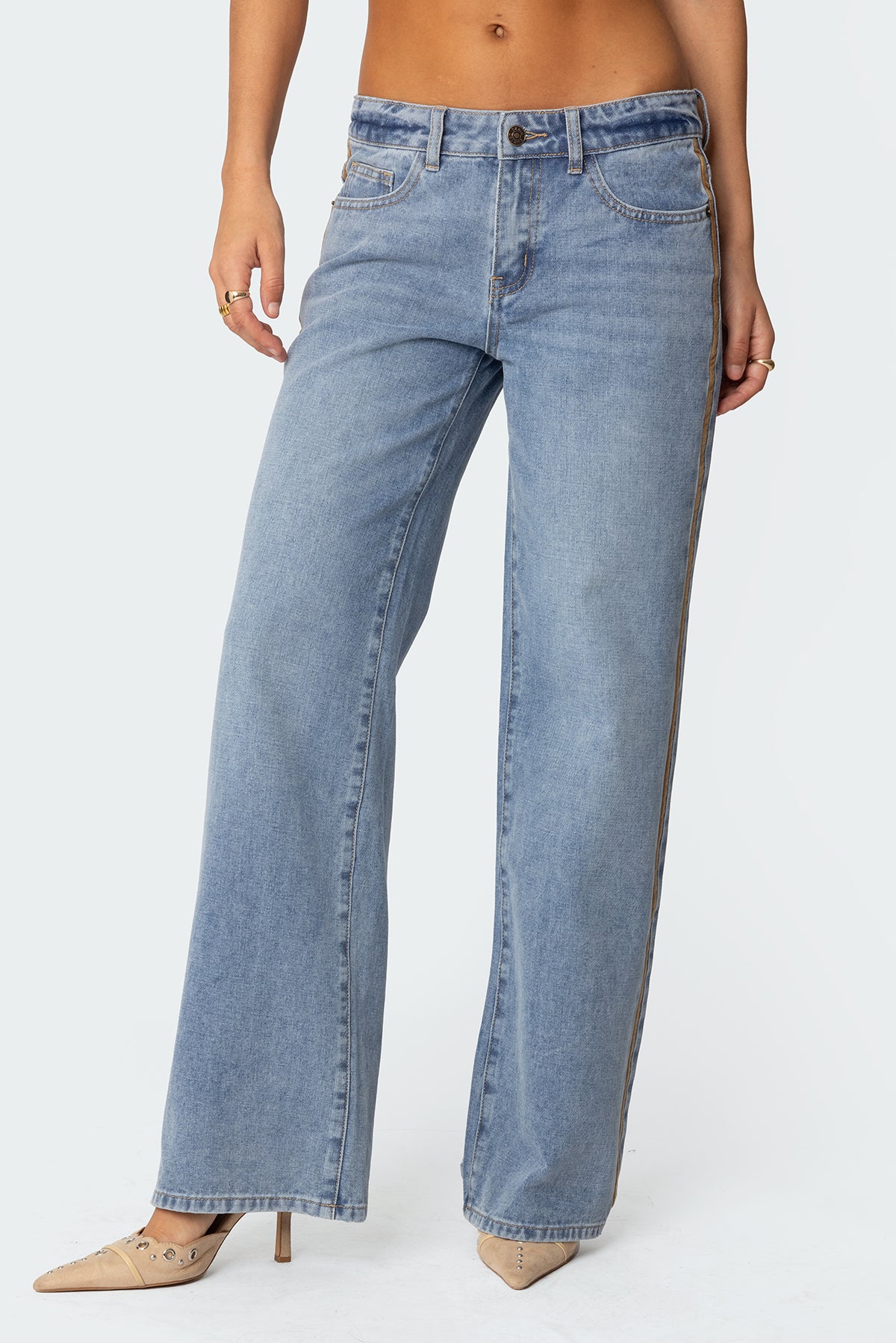 Faux Suede Stripe Low Rise Jeans - Image 2