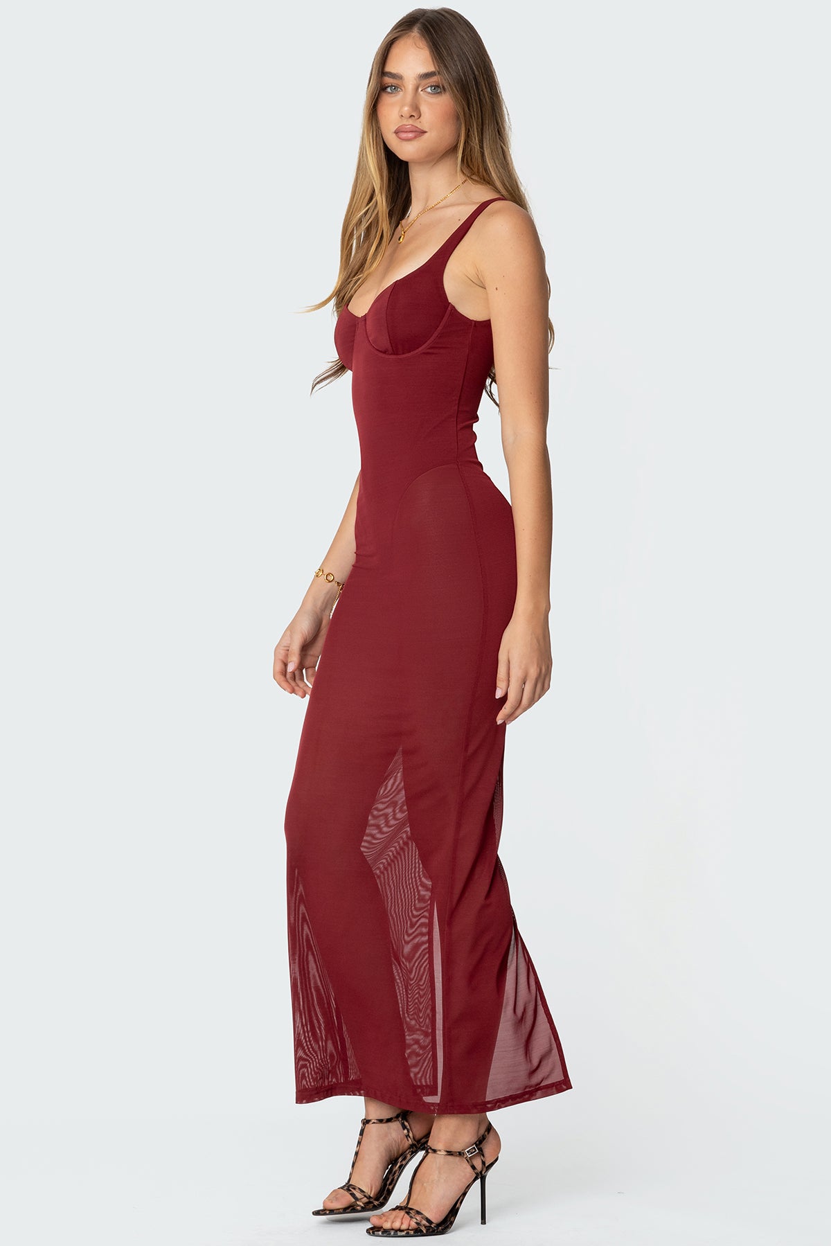 Mesh Built In Bodysuit Maxi Dress - Image 2