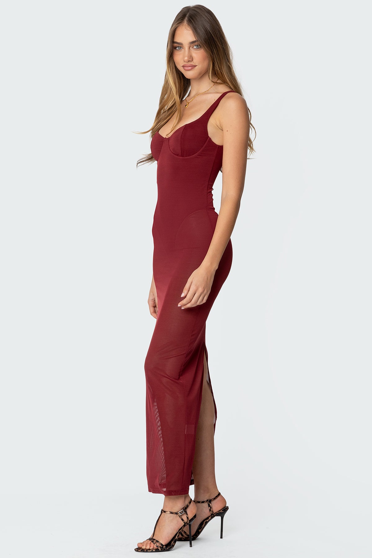 Mesh Built In Bodysuit Maxi Dress - Image 3