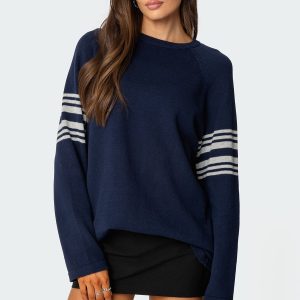 Contrast Stripe Oversized Knit Top