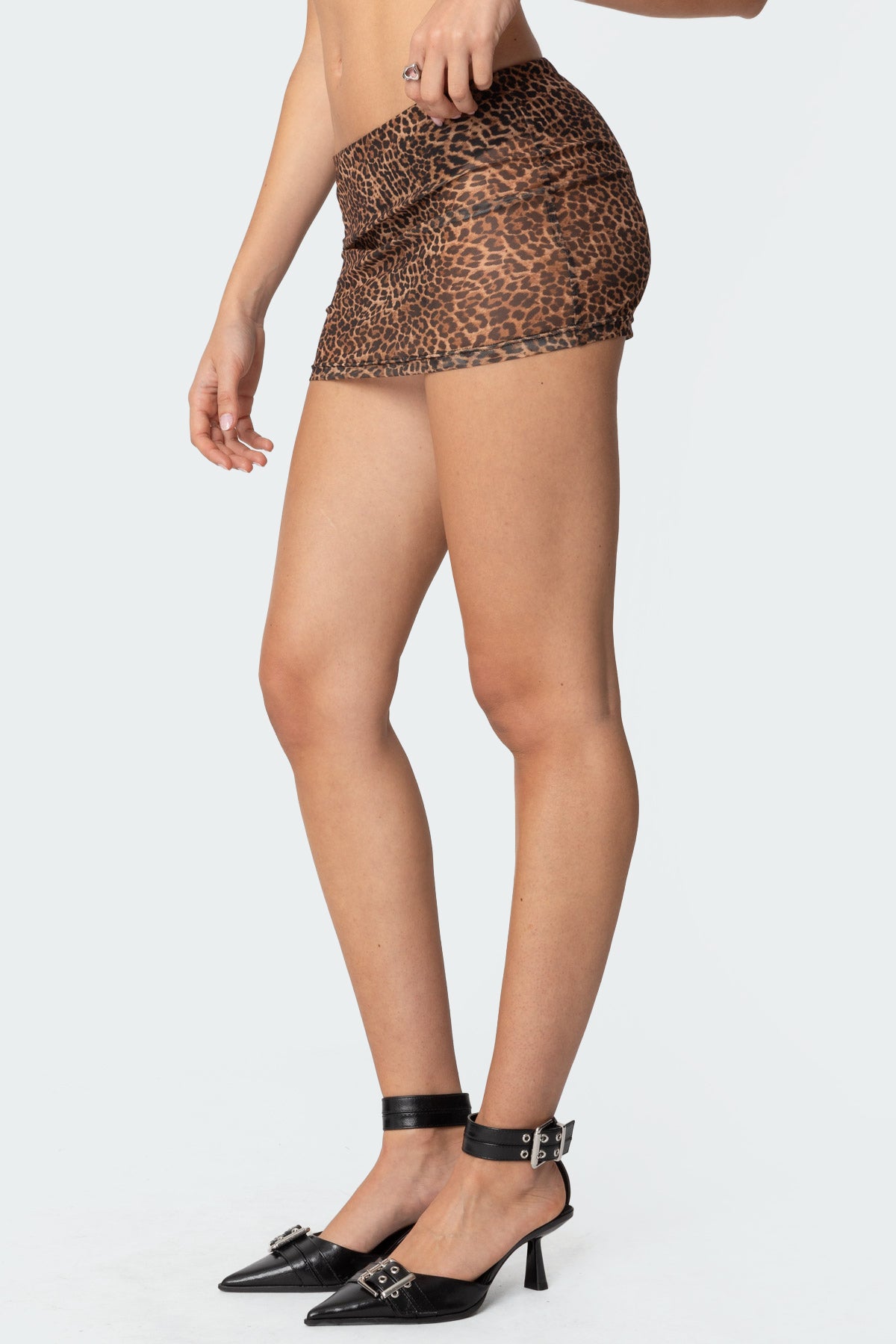 Leopard Printed Sheer Mesh Mini Skirt - Image 4
