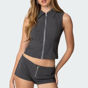 Allie Collared Zip Up Top