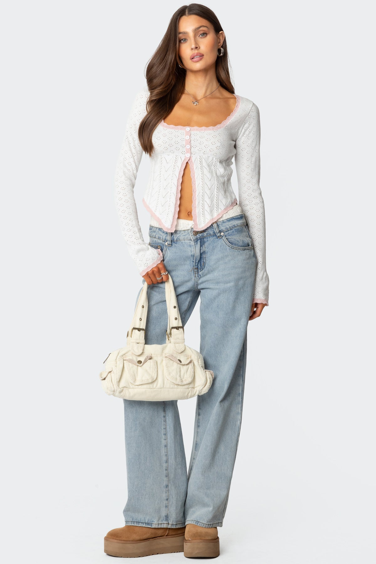 Abbie Split Front Pointelle Top - Image 2