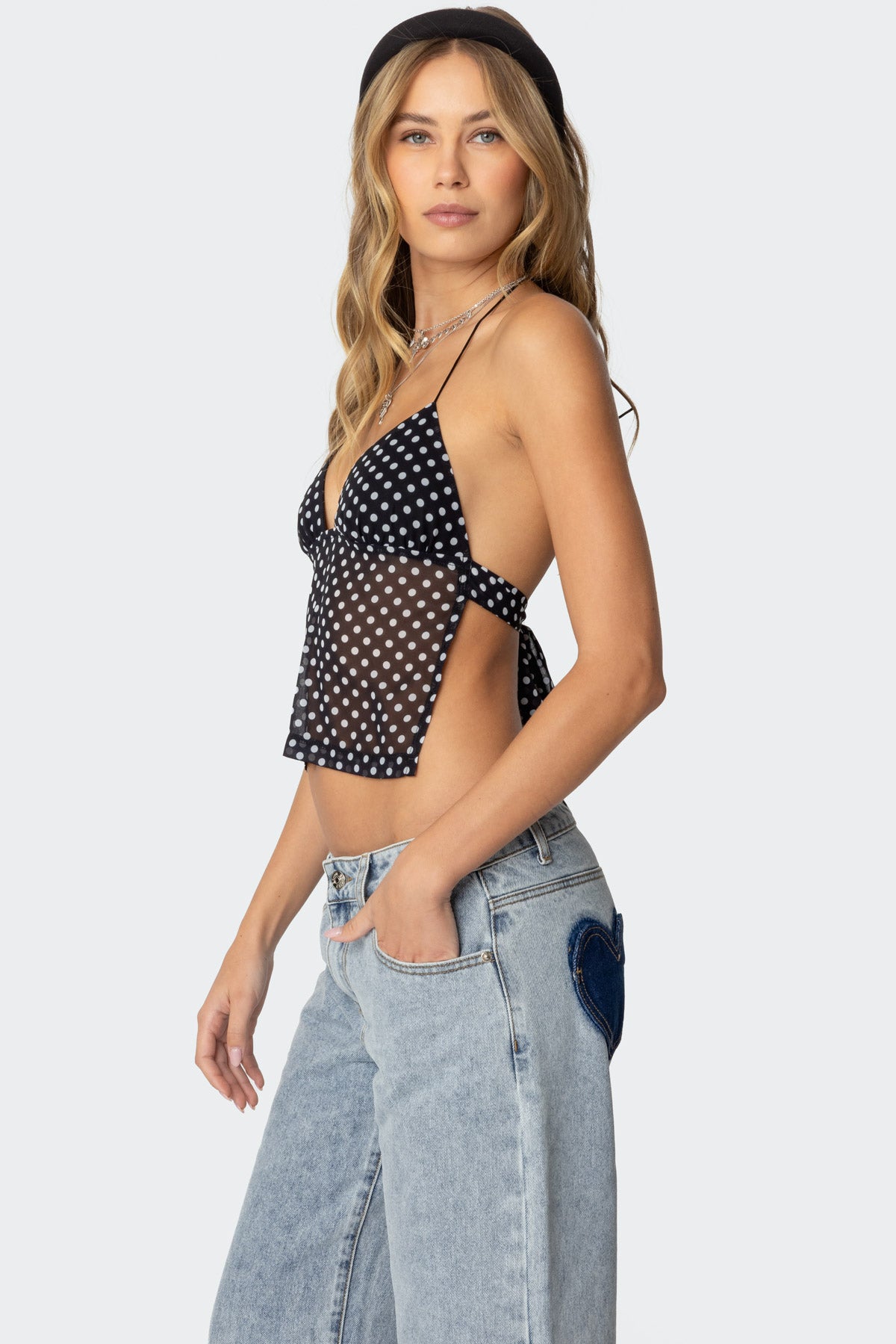 Polka Dot Backless Chiffon Top - Image 3