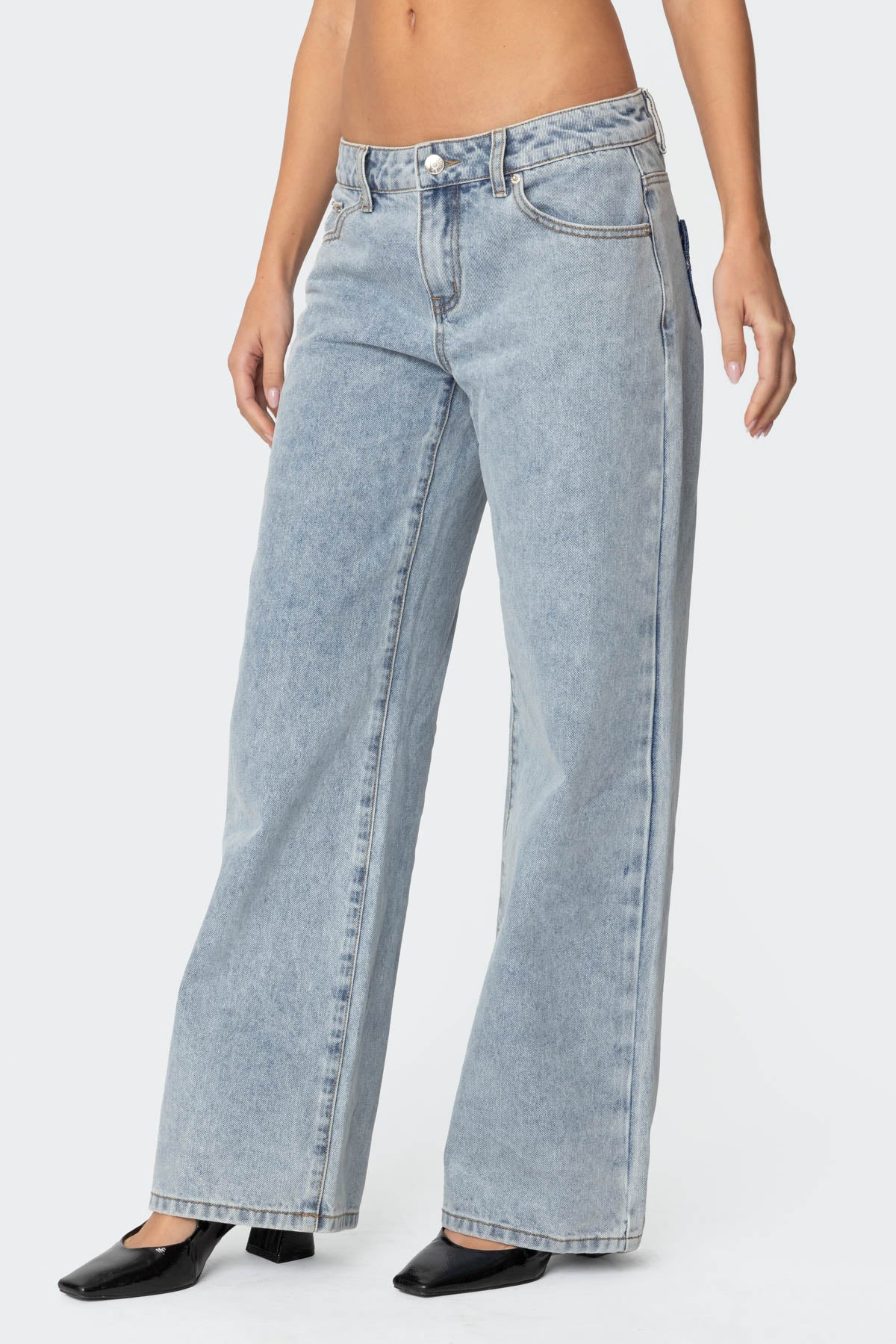Contrast Heart Washed Low Rise Jeans - Image 3