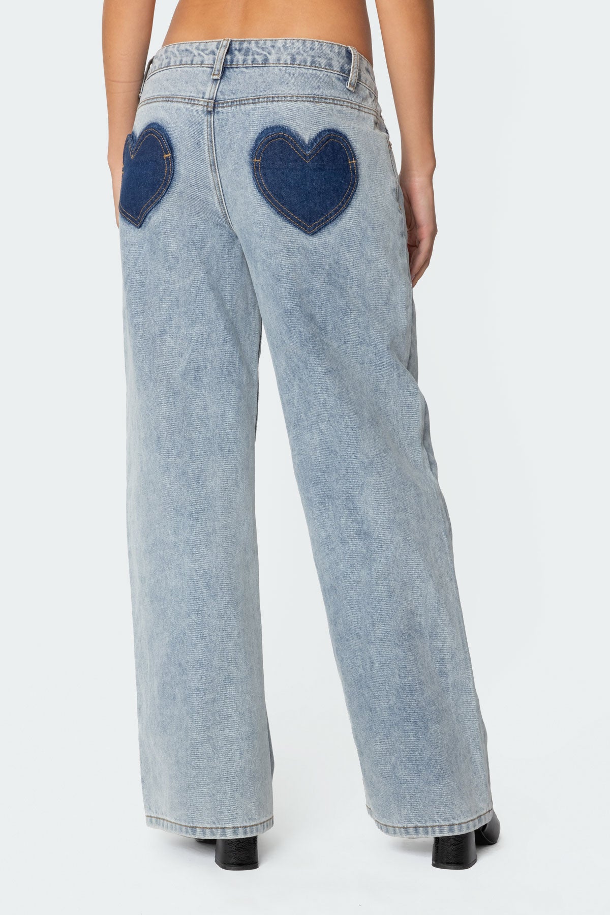 Contrast Heart Washed Low Rise Jeans - Image 4