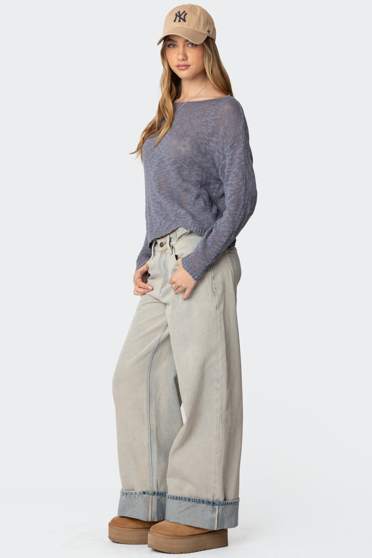 Double Belt Washed Low Rise Jeans - Image 3