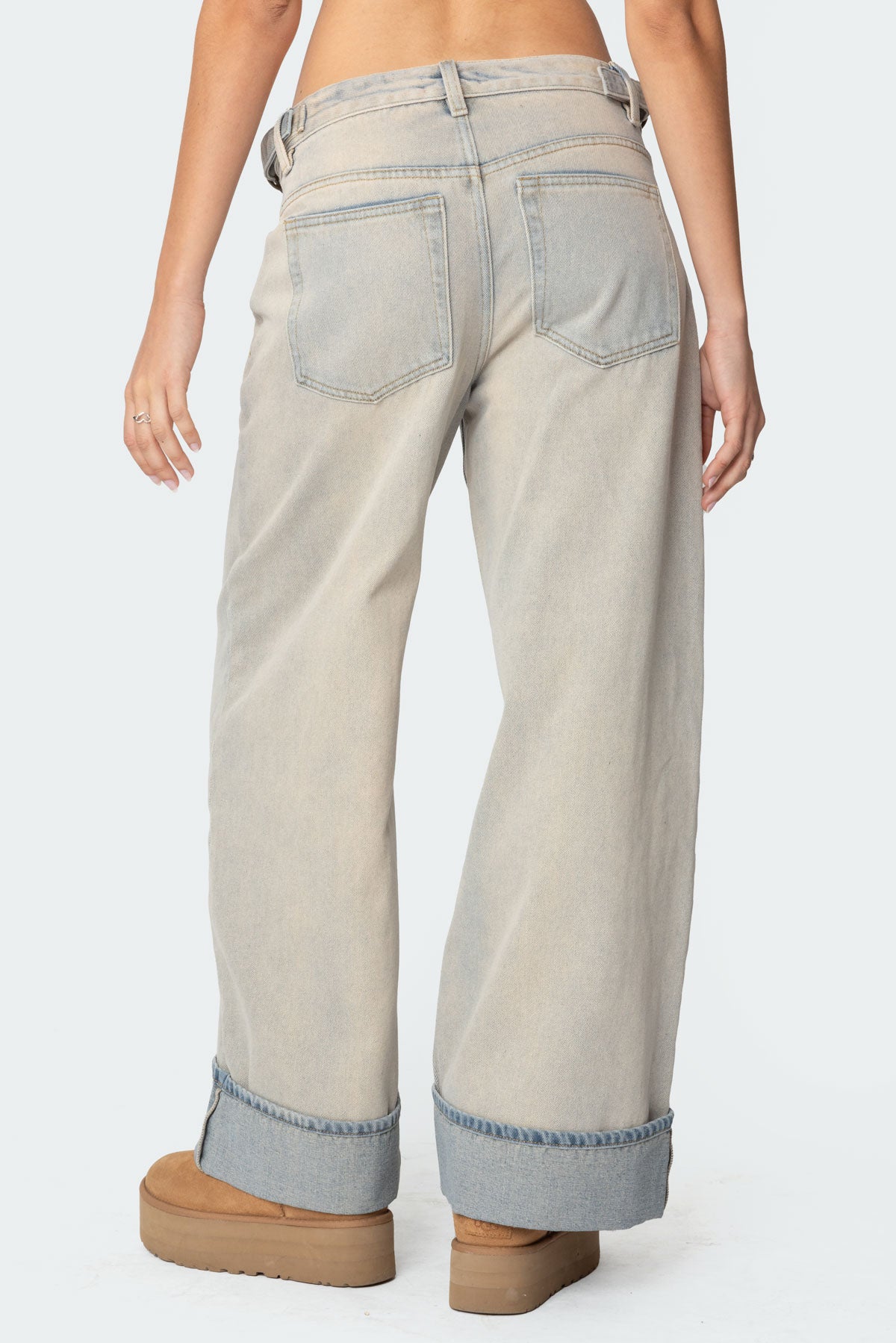 Double Belt Washed Low Rise Jeans - Image 5