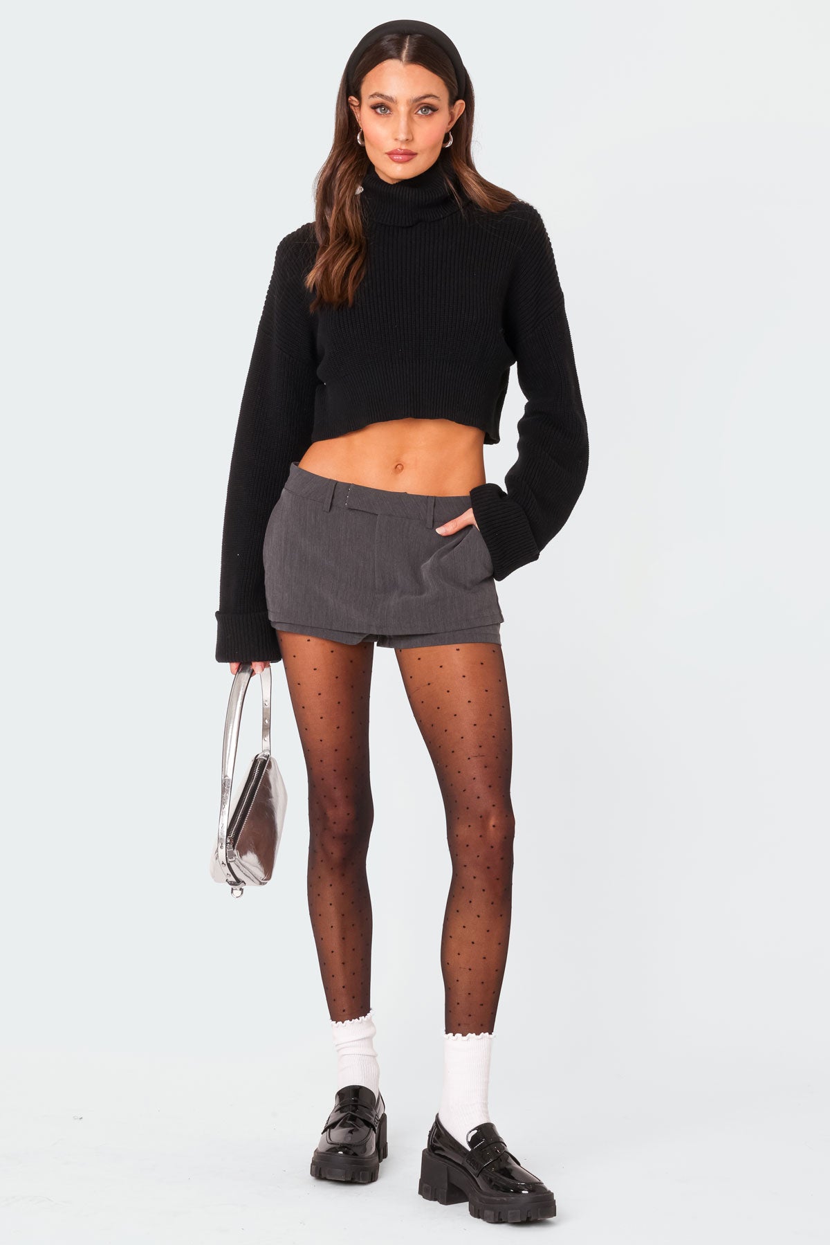 Oversized Turtle Neck Cropped Sweater - Image 2