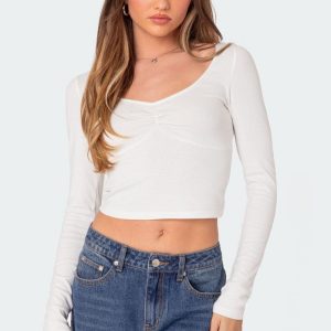 Nat Ruched V Neck Top