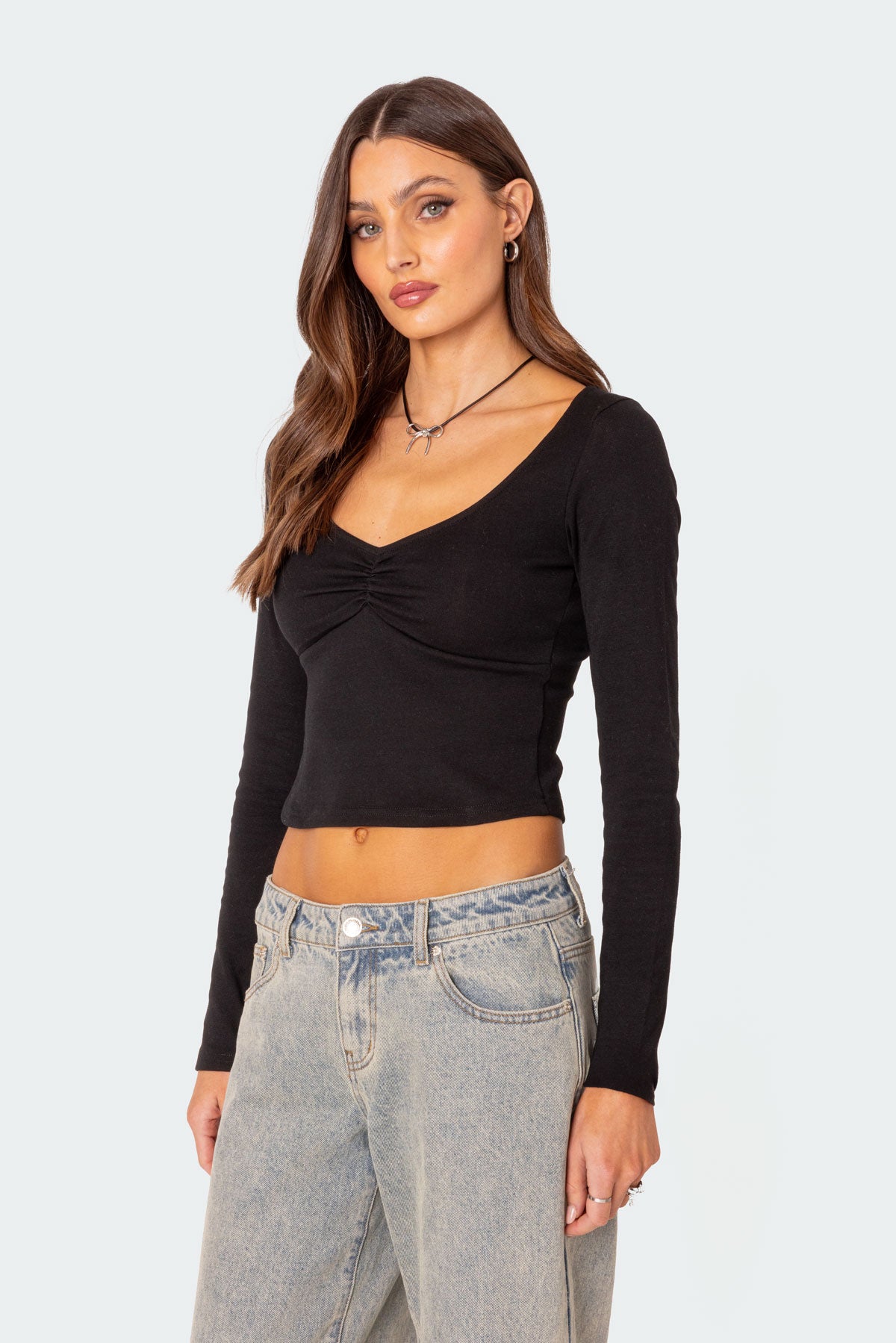 Nat Ruched V Neck Top - Image 3