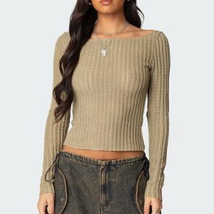 Textured Sheer Boat Neck Top
