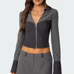 Angela Tailored Zip Up Top