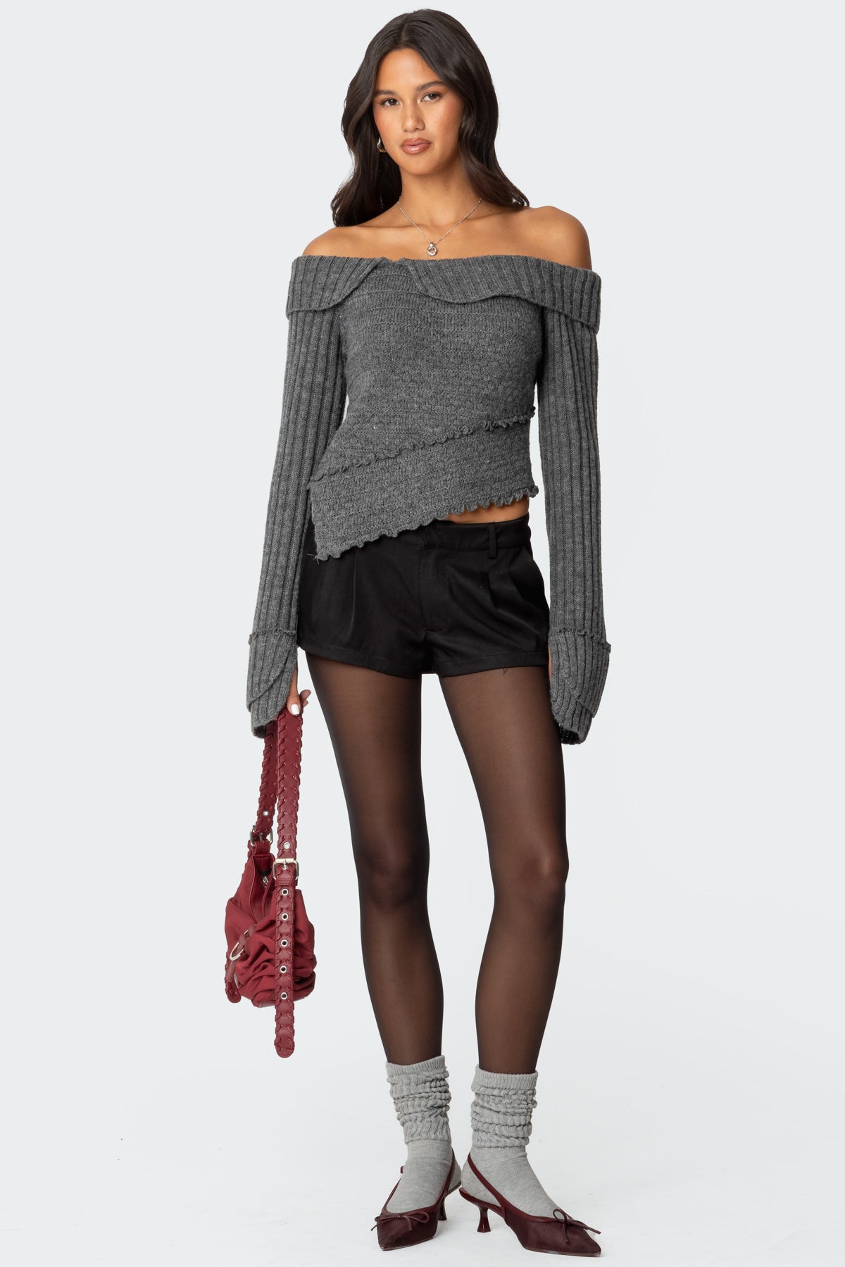 Mikkie Asymmetric Fold Over Knit Top - Image 2