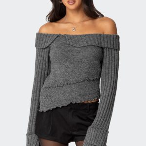 Mikkie Asymmetric Fold Over Knit Top