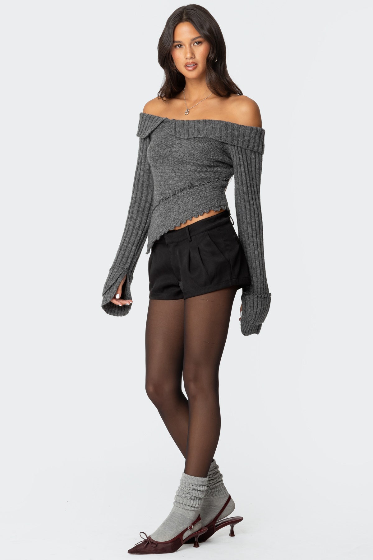 Mikkie Asymmetric Fold Over Knit Top - Image 4
