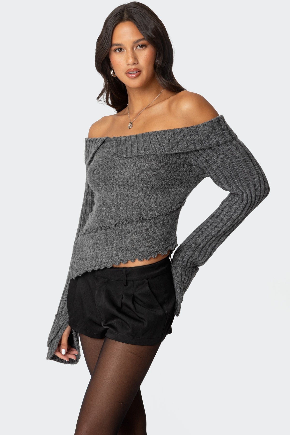Mikkie Asymmetric Fold Over Knit Top - Image 3