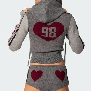 Heart Knit Zip Up Hoodie