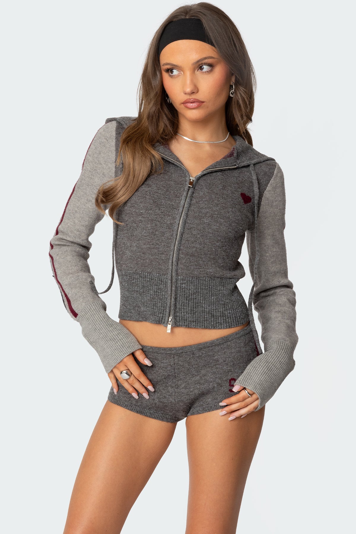 Heart Knit Zip Up Hoodie - Image 3