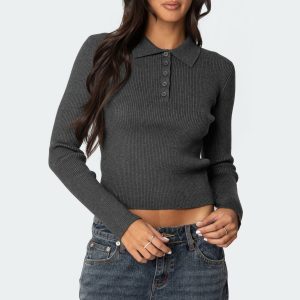 Mollie Collared Ribbed Knit Top