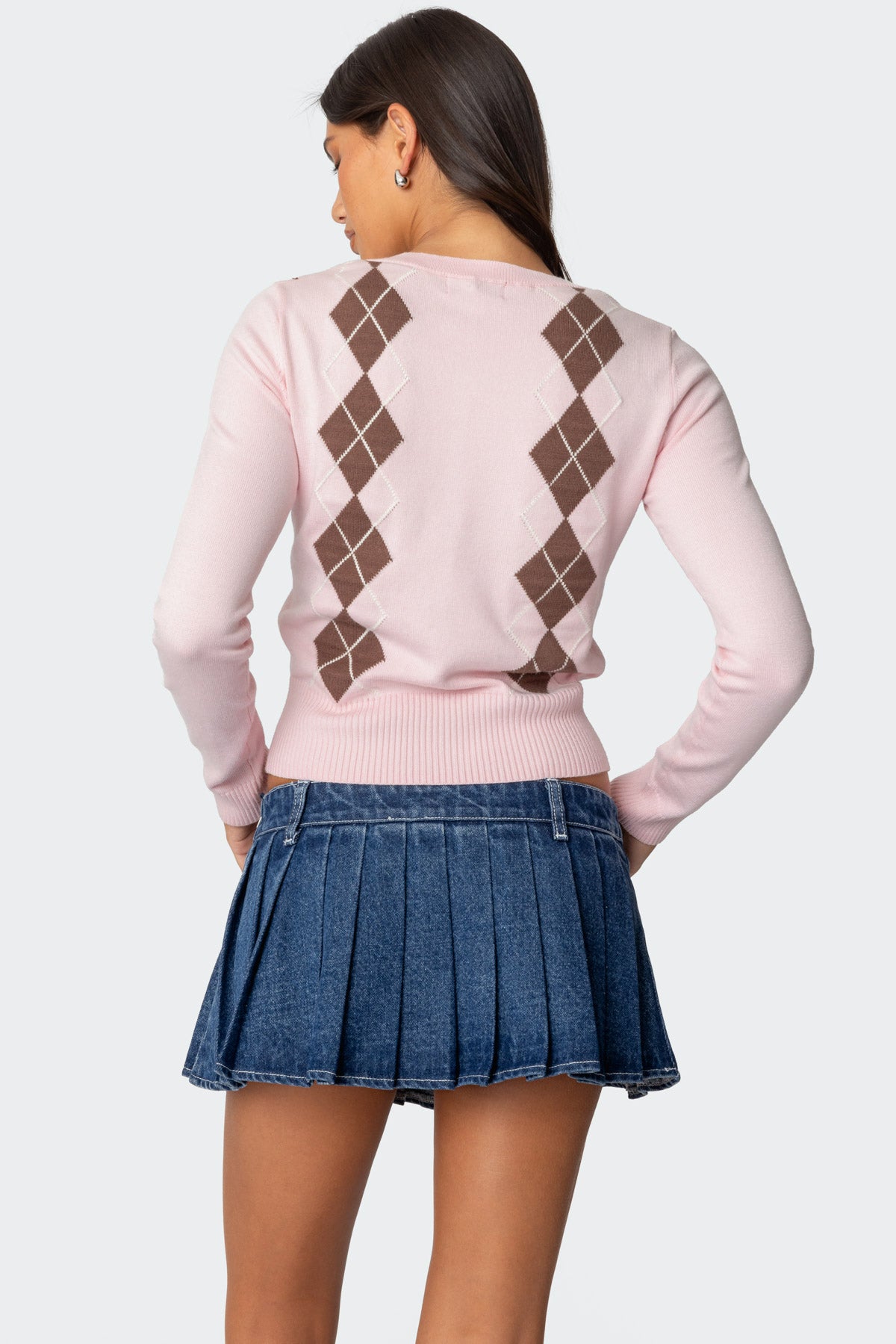 Argyle V Neck Knit Sweater - Image 5
