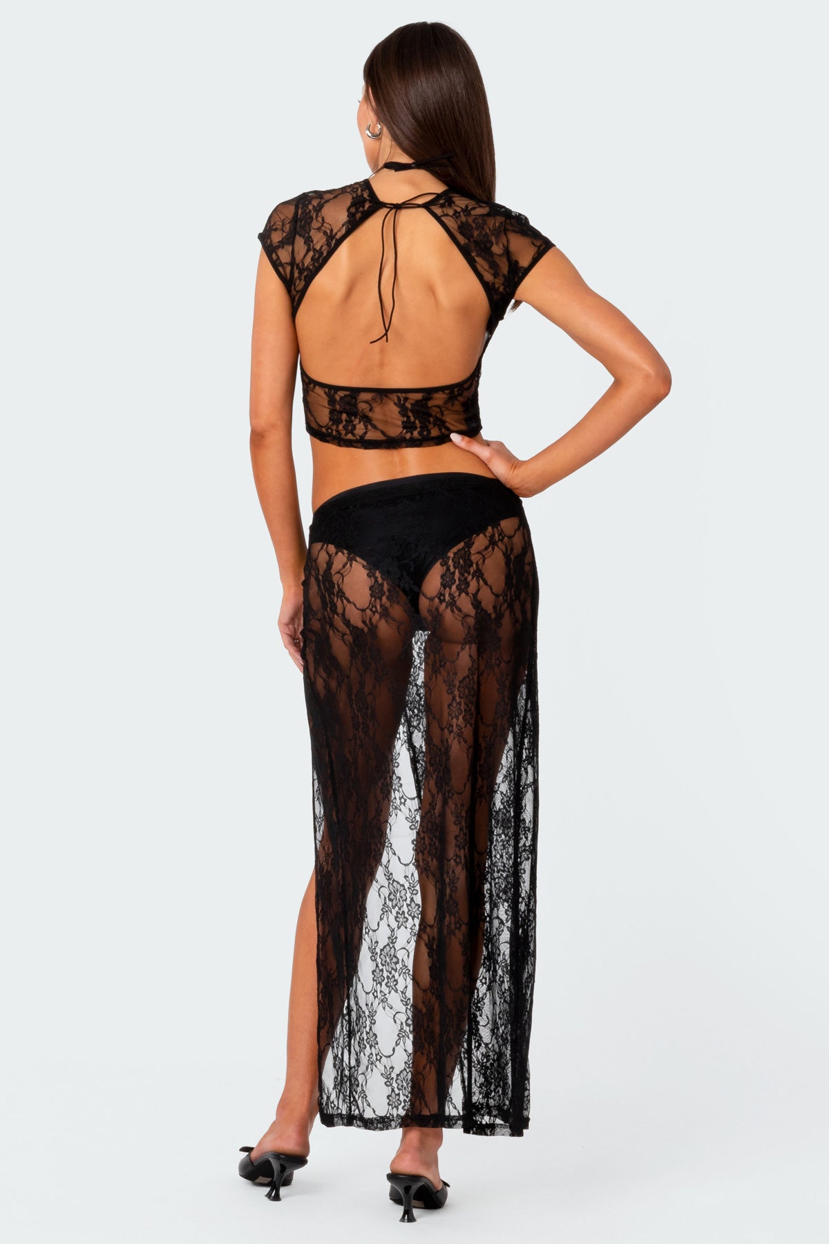 Aura Open Back Sheer Lace Crop Top - Image 5