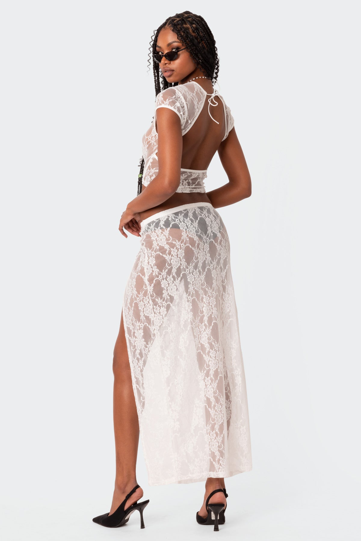 Aura Low Rise Sheer Lace Maxi Skirt - Image 4