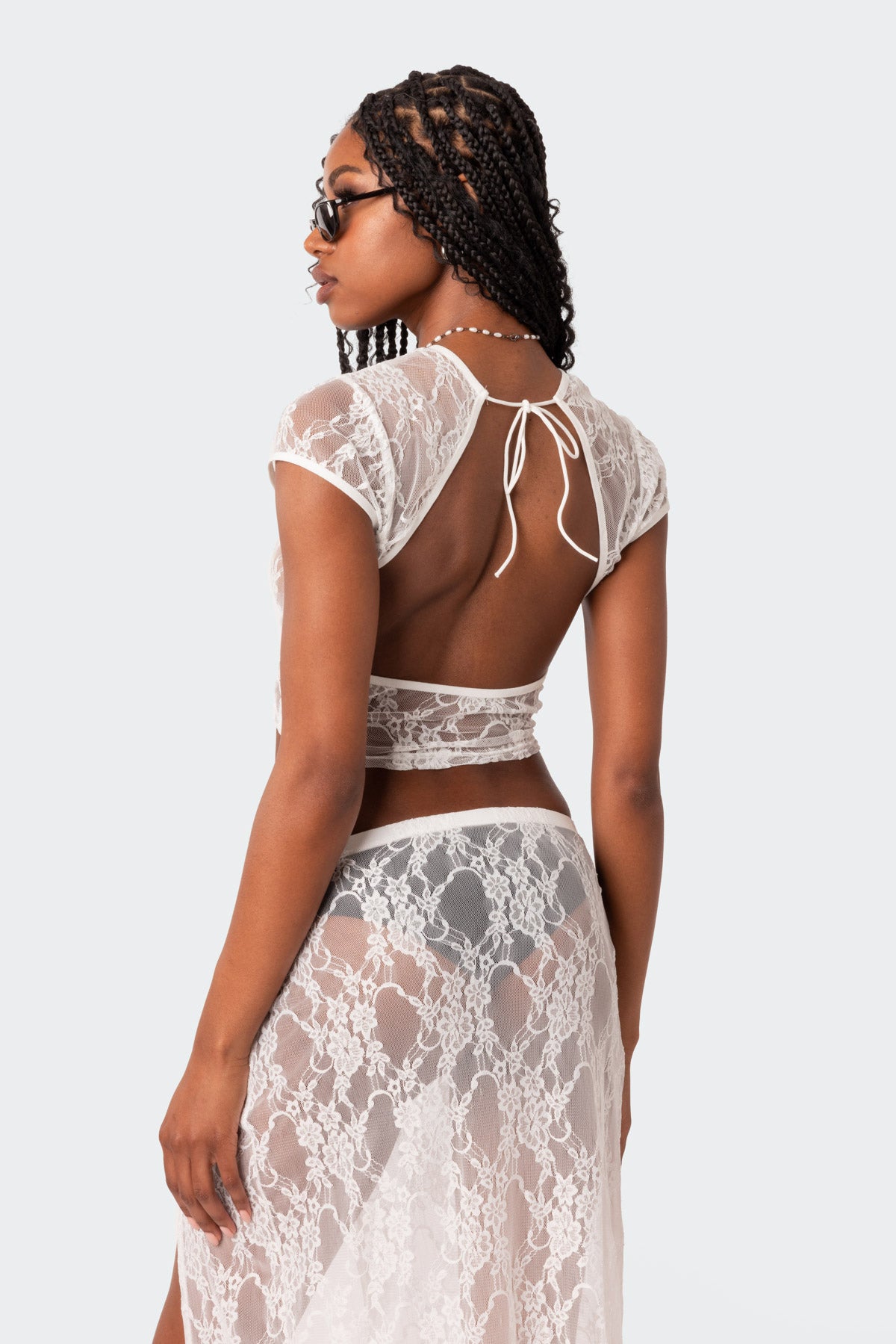 Aura Open Back Sheer Lace Crop Top - Image 5