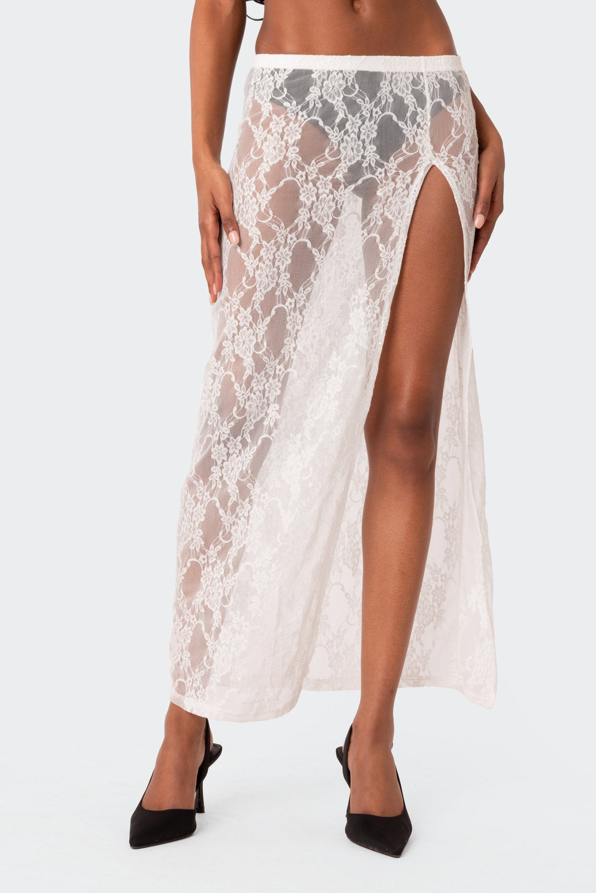 Aura Low Rise Sheer Lace Maxi Skirt - Image 2