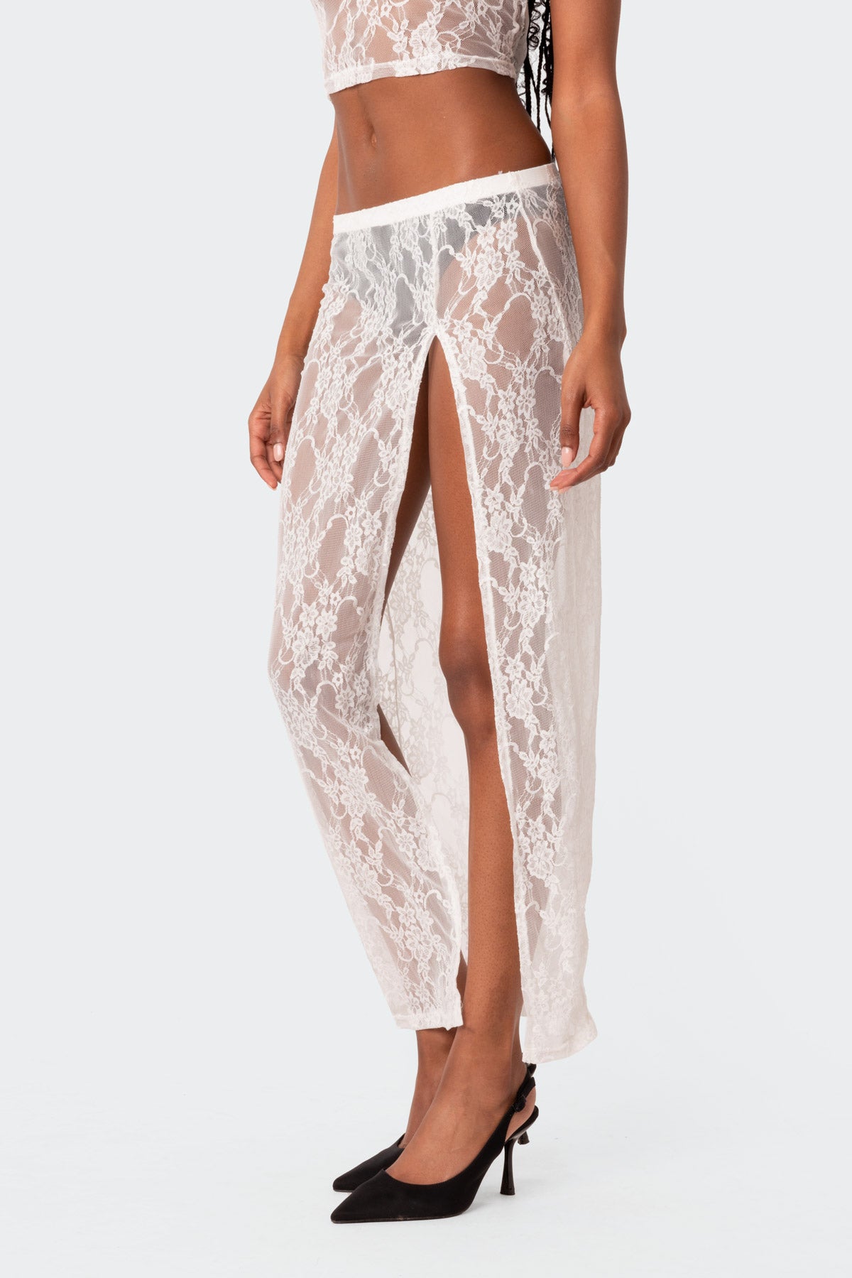 Aura Low Rise Sheer Lace Maxi Skirt - Image 3