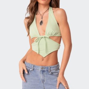 Cady Tie Front Cut Out Top