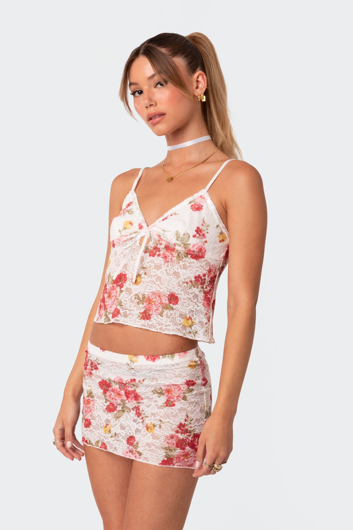 Portofino Printed Sheer Lace Tank Top - Image 4