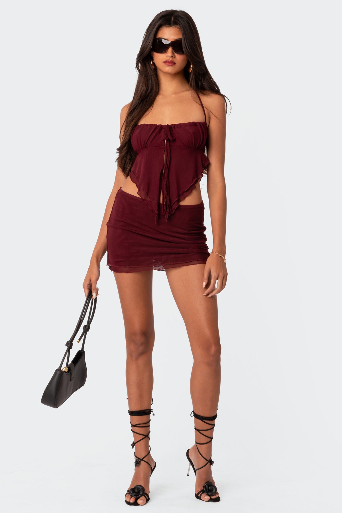 Ariyah Open Tie Back Ruffle Mesh Top - Image 5