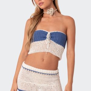Cabana Contrast Crochet Crop Top