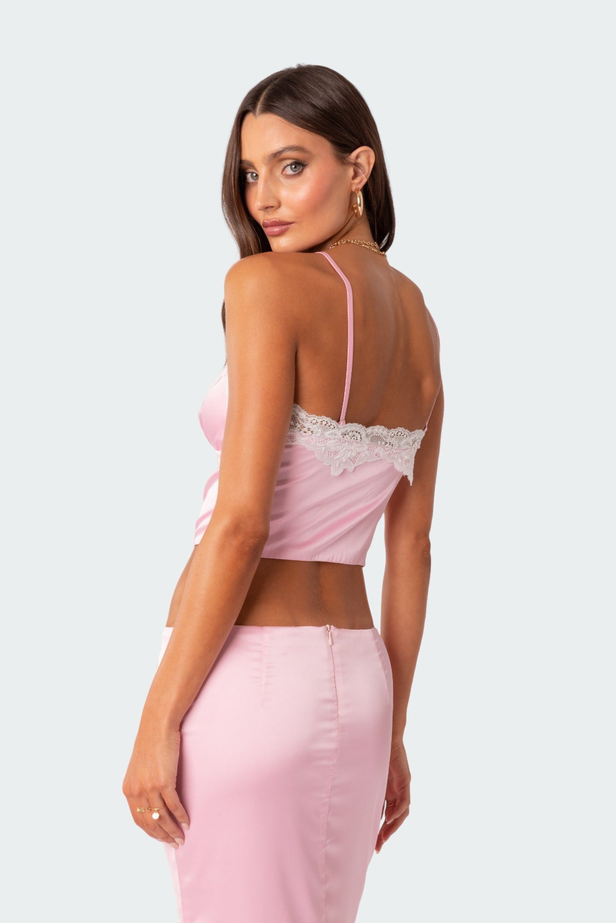 Brandi Lace Trim Satin Effect Tank Top - Image 5