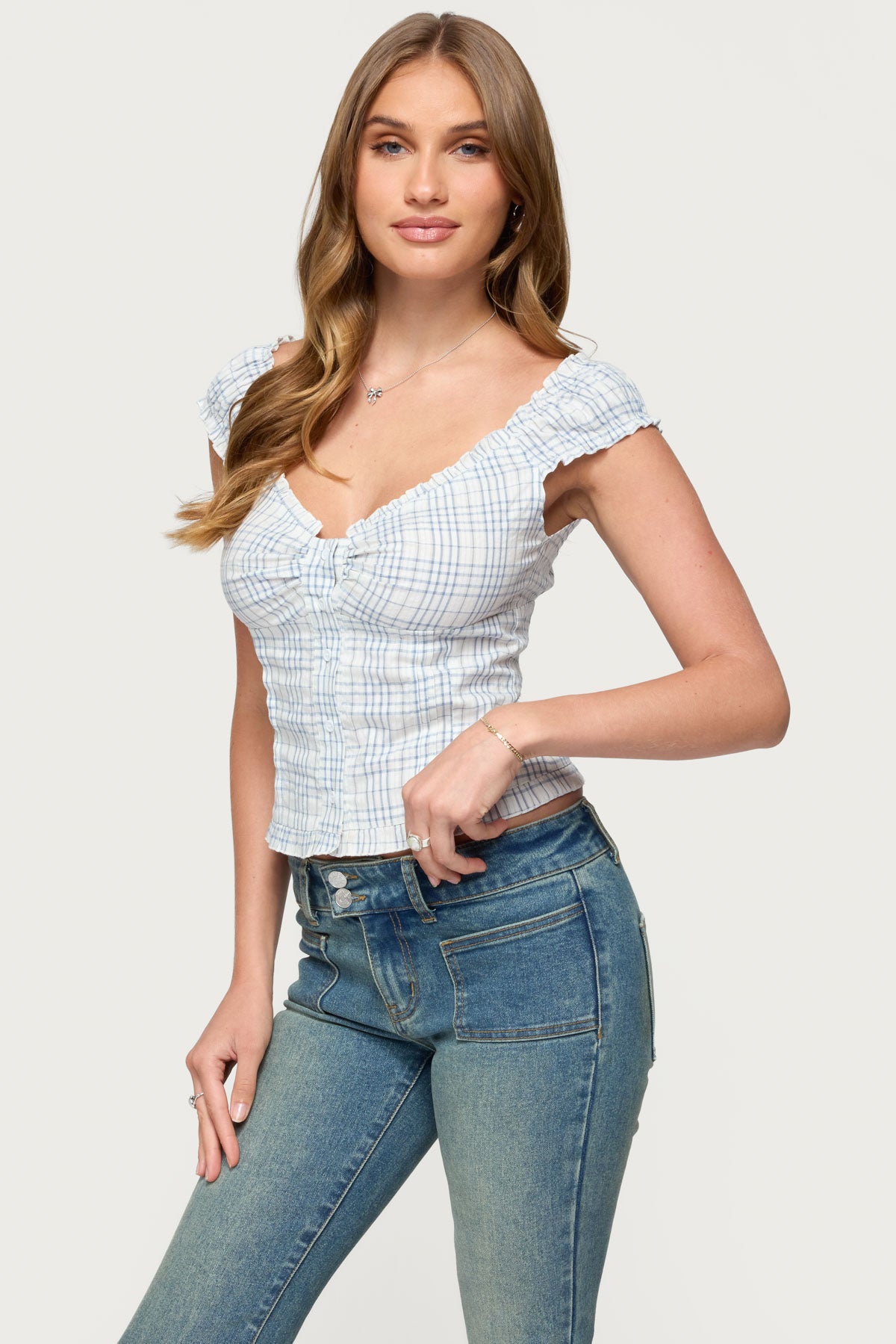 Dolsy Plaid Button Up Top - Image 3