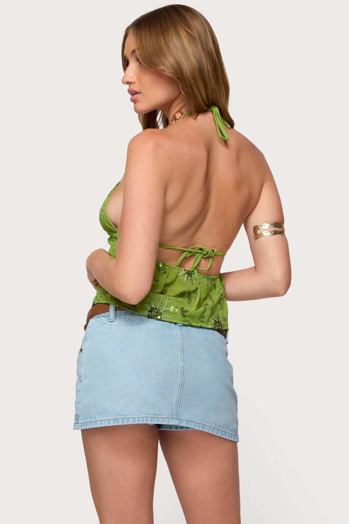 Kiki Sequin Floral Chiffon Halter Top - Image 4