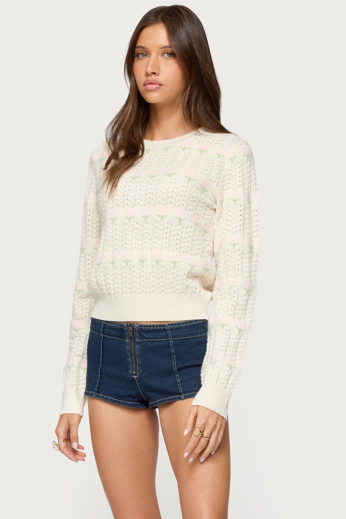 Emerie Flower Textured Knit Sweater - Image 3